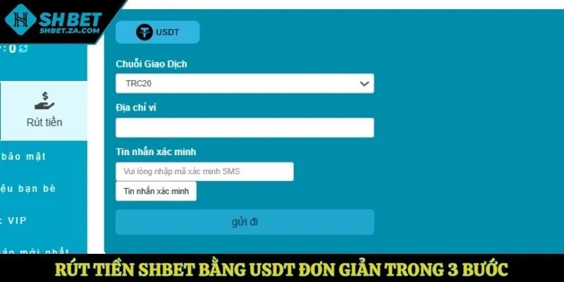 Rút tiền SHBET bằng USDT đơn giản trong 3 bước